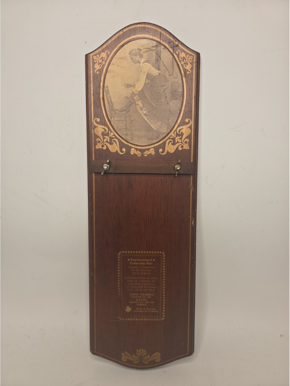 Vintage North Columbia Trading Co Wooden Calendar Pad Hanger Wall Decor 22"